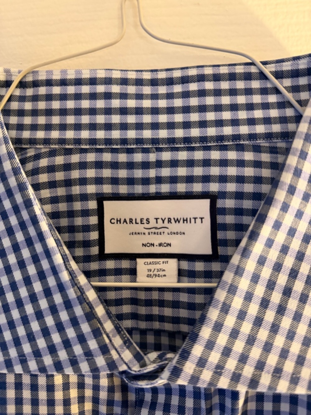 Charles Tyrwhitt Blue and White Gingham Dress Shirt 19x37 Non Iron